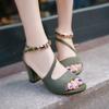 Spring Summer Sexy Fish Mouth Hollow Roman Sandals Thick with Word with Beaded High Heels Female Summer Sexy Female Sandals