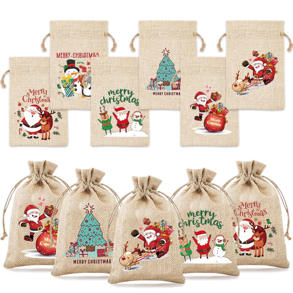 12pcs Halloween Drawstring Bag Packaging Valentine's Day Gift Bag Party Festival Gift Bag Christmas Cloth Drawstring Bag