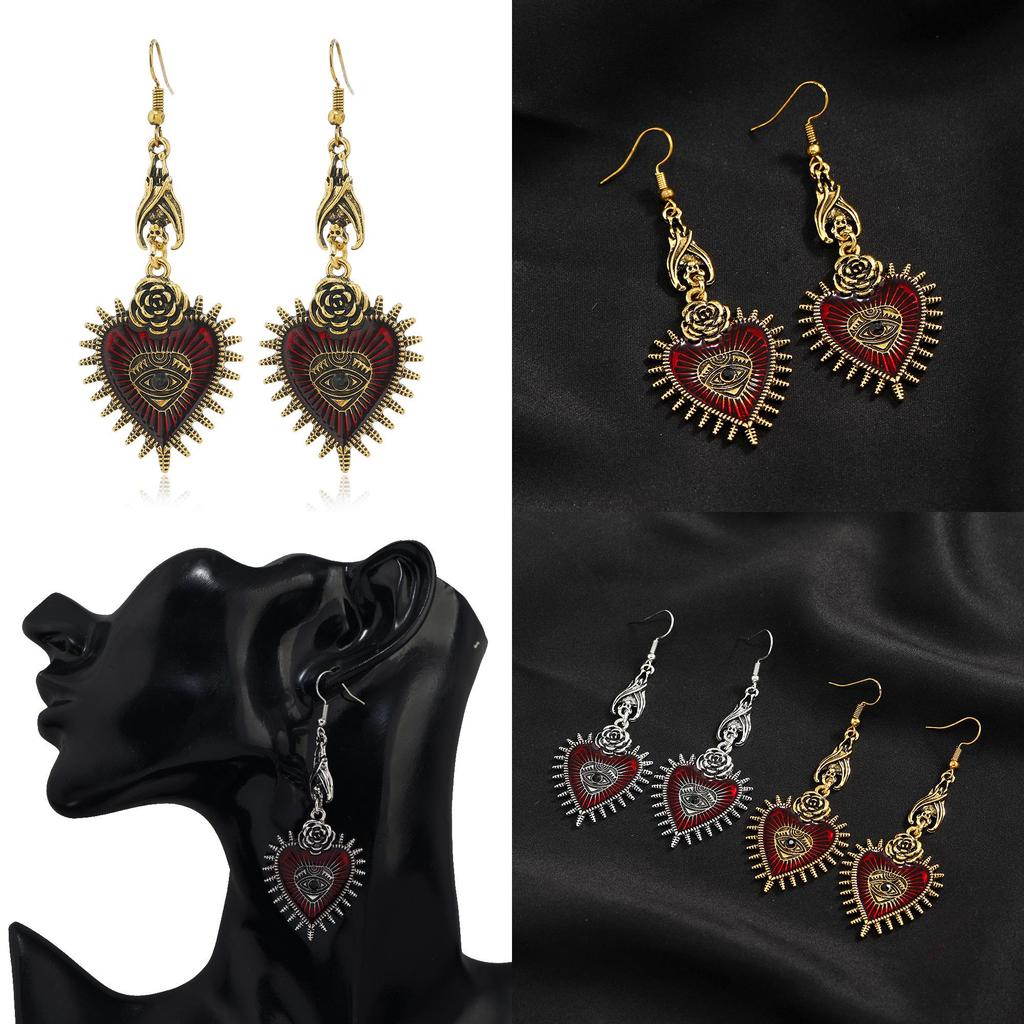 Gothic Heart Shape Alloy Earrings With Vintage Plating For Punk Style Women