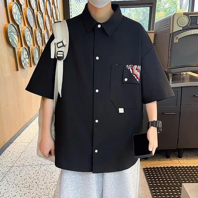 Camisa de gran tamaño de verano de manga corta suelta camisa de moda fina con solapa y botones para hombre