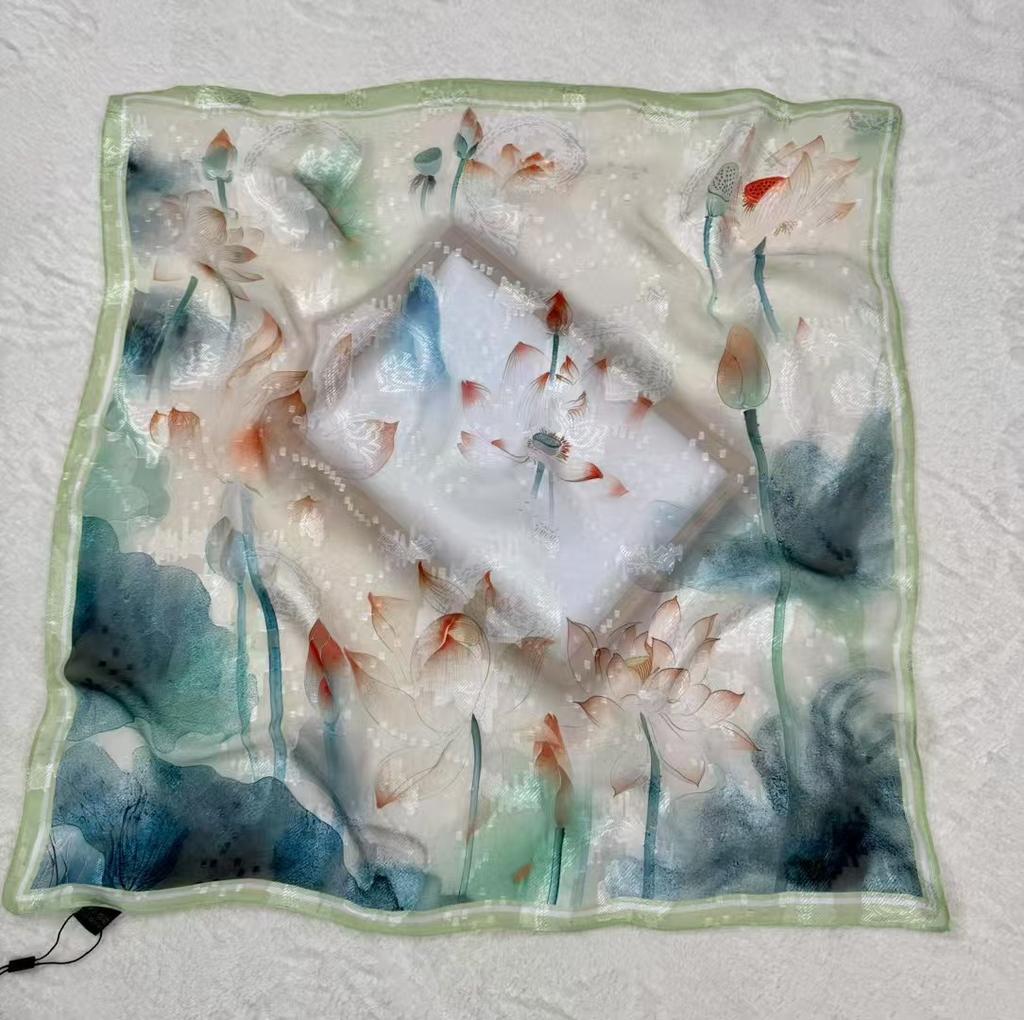 Einseitiger Blumenschnitt 70 * 70 Duftgarn Kleiner quadratischer Schal Eleganter chinesischer Stil Seidenschal Schal Geschenk Nationalstil Druck