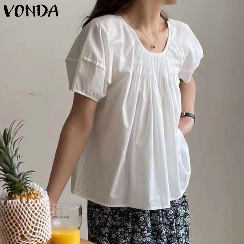 

VONDA Женские тонкие пышные топы с короткими рукавами и круглым вырезом
