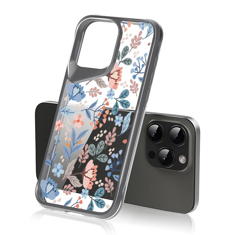 Shockproof Slim Hybrid Acrylic Phone Case for iPhone 15 Pro Max 14 Plus 13 Transparent Colorful Flower Soft Edge Cover