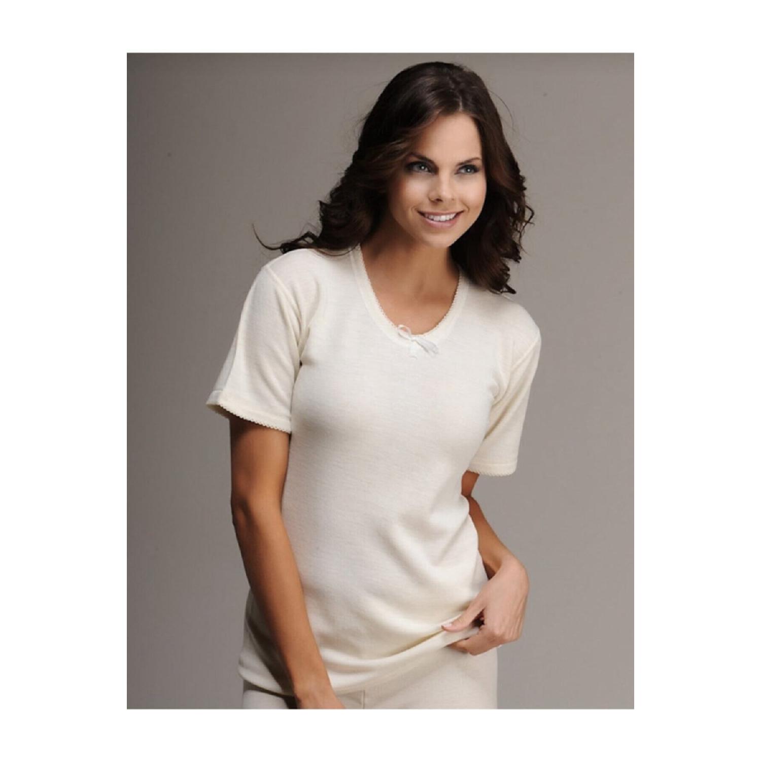 

Women s Cream Wool Short Sleeve Camisole Undershirt S/M вершковий