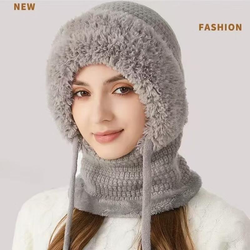 

Women s Winter Fleece-Lined Knitted Hooded Scarf 56~58cm
