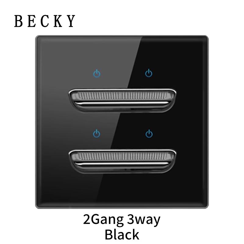 Стеклянная панель Стена Средний выключатель Светодиодный Ретро Переключатель-тумблер Кнопка сброса Свет Перекрестный выключатель Стандарт EU UK 2-клавишный 3-позиционный Лестничный выключатель