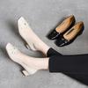 Bow Light Mouth Single Shoes Simple Temperament New Middle Heel Women's Shoes First Layer Cowhide Four Seasons Small Leather Shoes