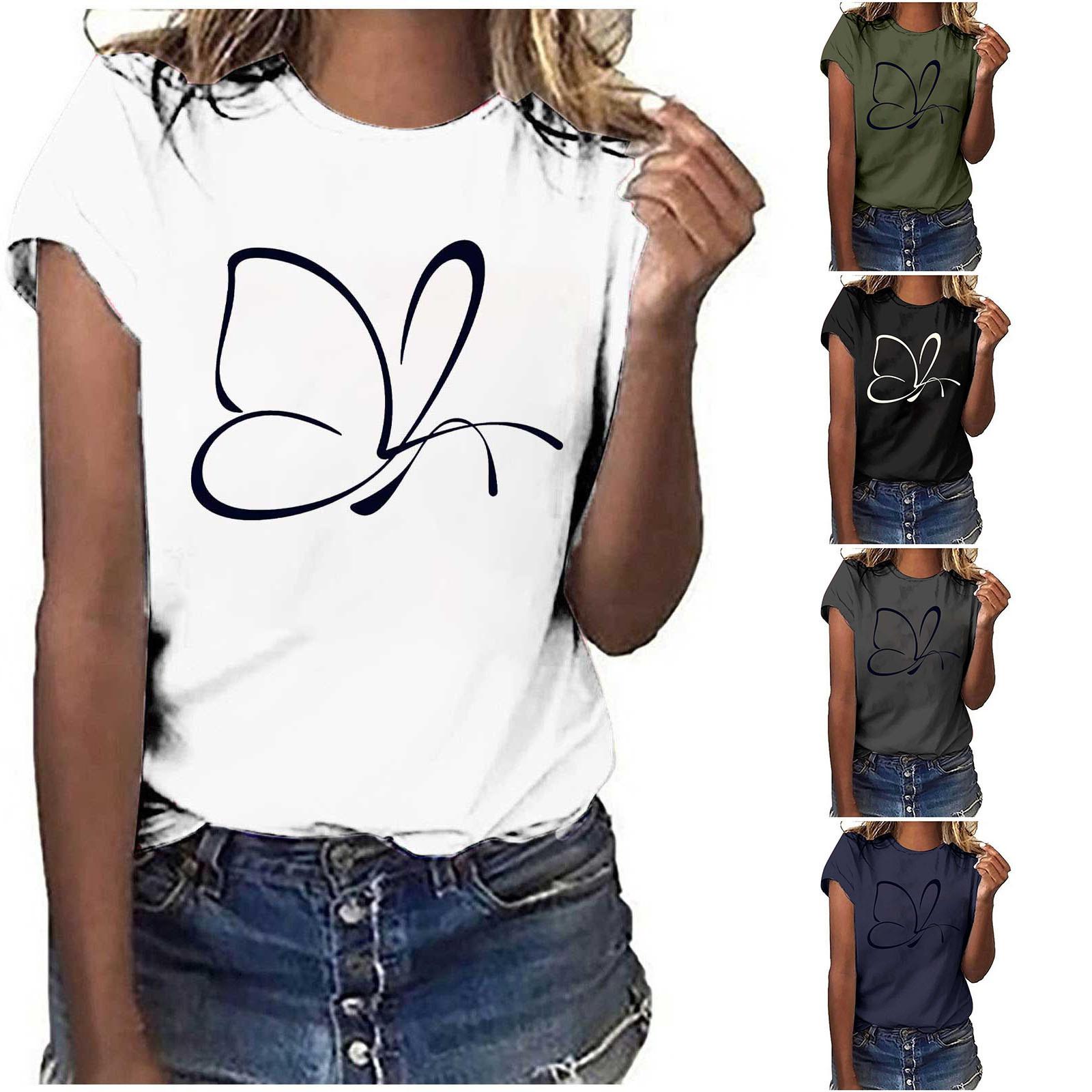 

Женская мода Лето Круглый Шея Досуг Короткий рукав Печать Топы