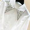 High Quality Pearls Diamonds Collar White Shirt Women Tops Mujer Spring Arrival OL Elegant Blouse Tops Camisas Mujer
