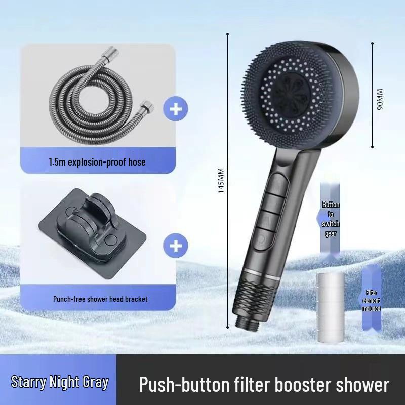 Four-Function Pressurized Lotus Shower Head with Bathing Brush
