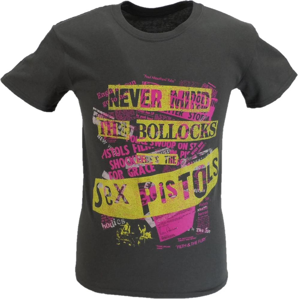 Unisexs Grey Official Sex Pistols NMTB Text Overlay T Shirt S