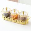 Transparent Striped Kitchen Seasoning Jar Grain Storage Container Gold-plated Sugar Jar Household Seasoning Box Salt Jar Bottle