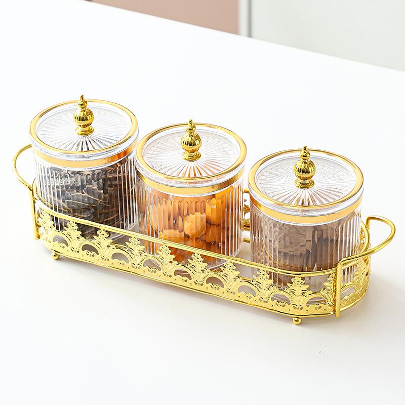 Transparent Striped Kitchen Seasoning Jar Grain Storage Container Gold-plated Sugar Jar Household Seasoning Box Salt Jar Bottle