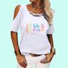 Women Off Shoulder Tee Shirt Fashion Round Neck Floral Print Top Ladies Casual Short Sleeve T-shirt