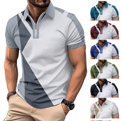 Camiseta Polo de Moda para Hombre, Ajustada, con Bloques de Color y Cuello