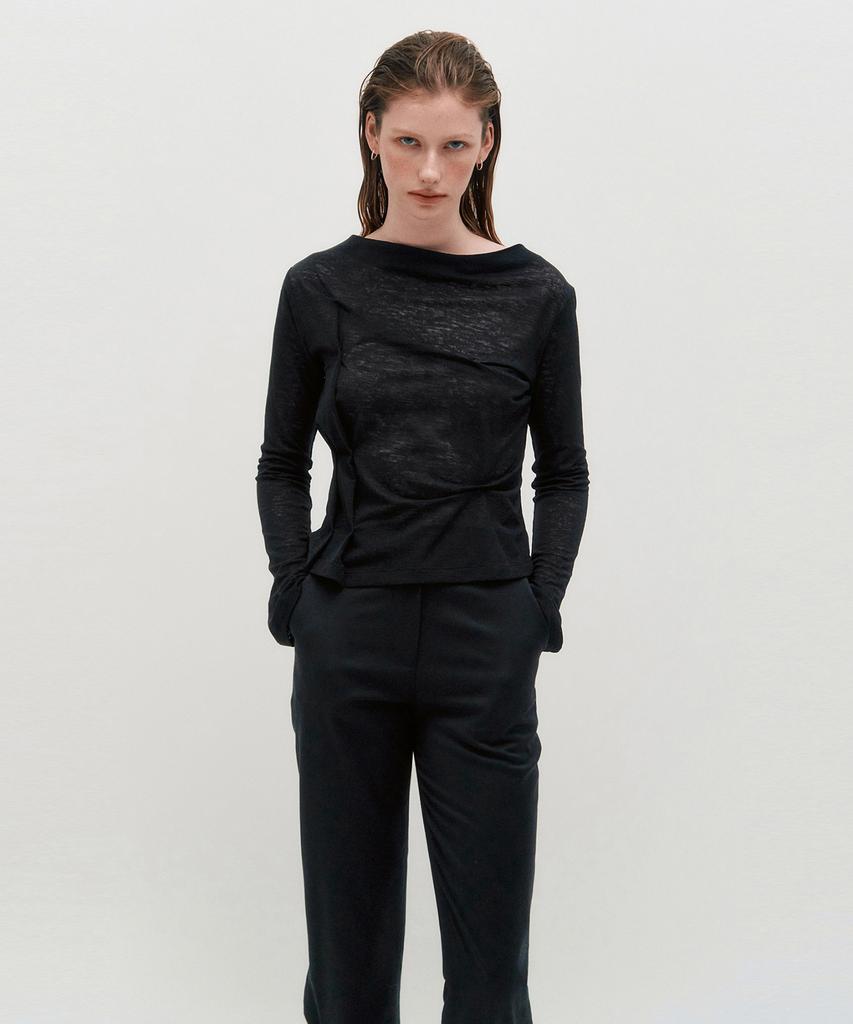 Kimjisu Dozi - Draped Jersey Top _ Black
