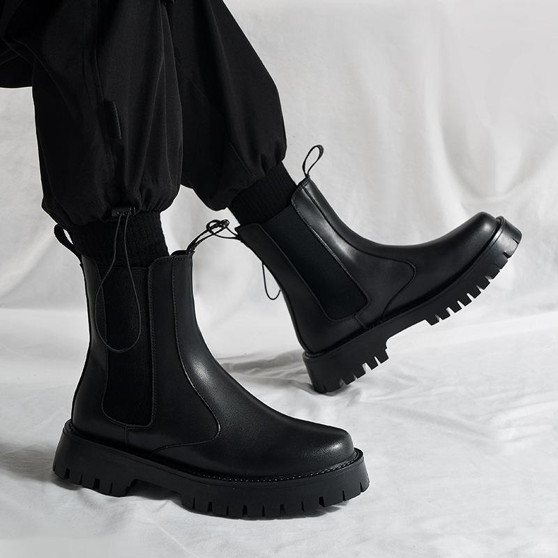 Chelsea Boots Men's Cigarette Boots High Top Soft Leather Martin Boots Platform Ins Men's Boots