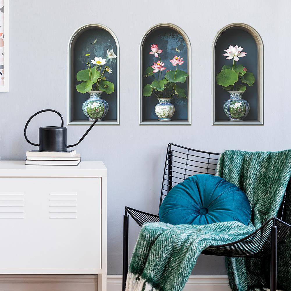 3 Pcs Creative Simulation Vase Mural Bedroom Living Room Home Wall Background Beautification Decoration Wall Stickers