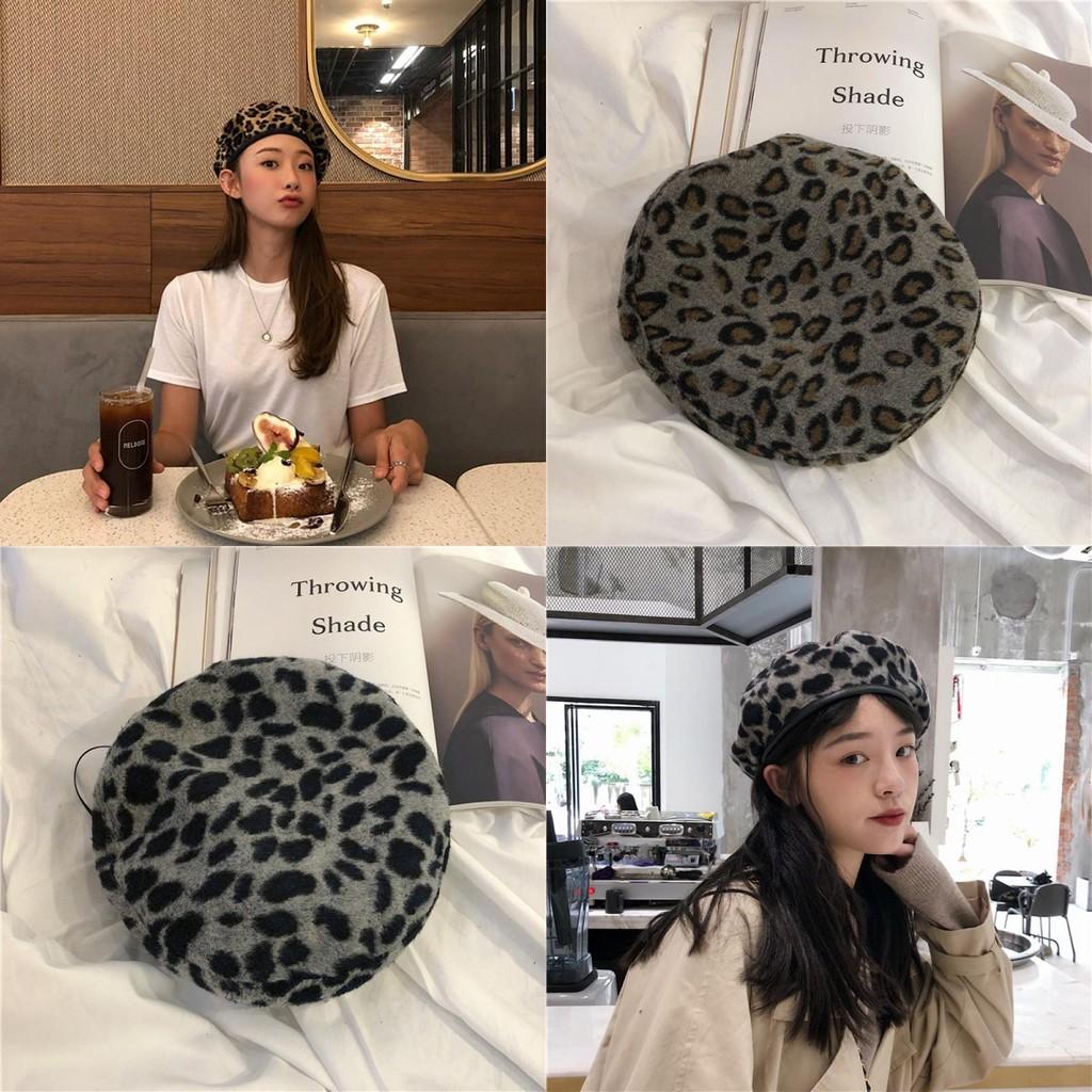 Unisex Leopard Print Beret Hat Warm Cozy Stylish For Fall Winter Spring
