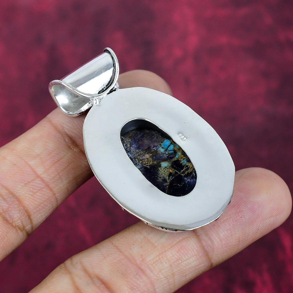 Copper Amethyst Turquoise Handmade Gemstone Pendant, 925 Solid Sterling Silver Pendant Antique Jewelry, For Memorial Day