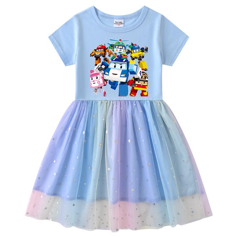 Korean Style Starry Rainbow Sequins Princess Dress - Short & Long Sleeve Options for Girls