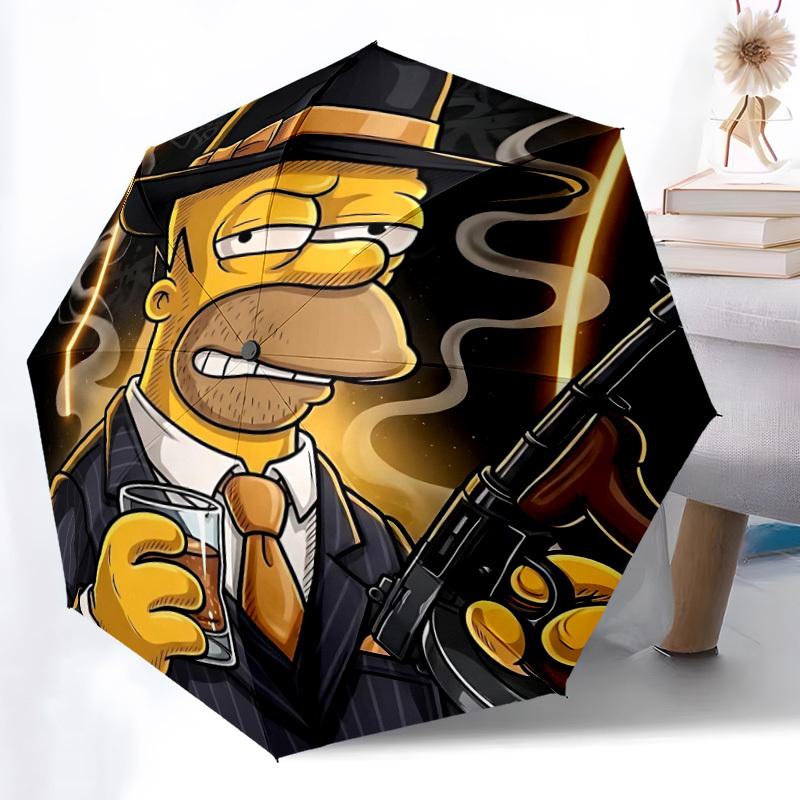 1 Stück Simpson Automatischer Faltregenschirm, Langlebiger Kunststoff & Eisen, Leicht für den Täglichen Außenbereich 005