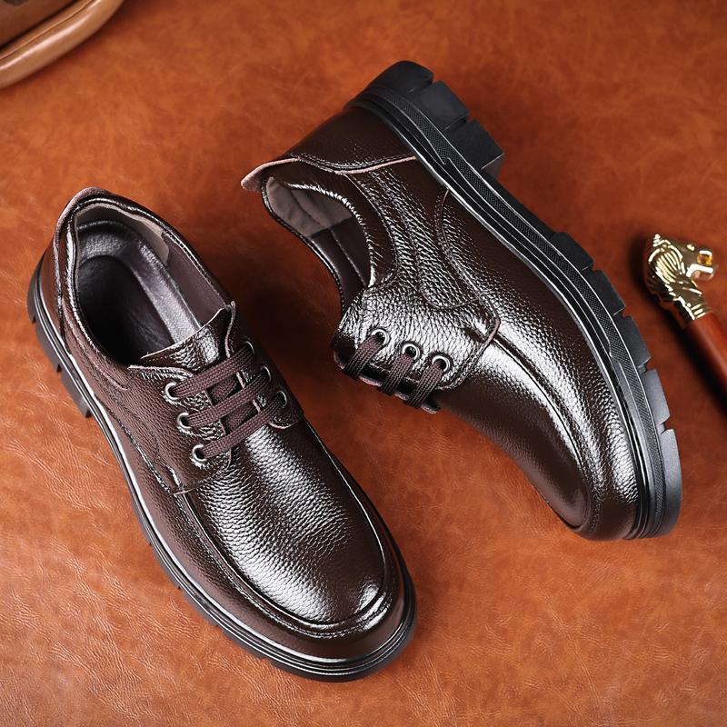 British Style Banquet Formal Shoes Men's Leather Casual Shoes Thick Sole Wear-resistant Interview Versatile Men's Business Shoes