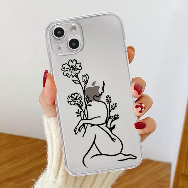 Husă transparentă pentru Apple iPhone 14 11 13 12 Pro 7 8 Plus XR X XS Max 6 6S 13Pro Husă de telefon din silicon Love Line Flower