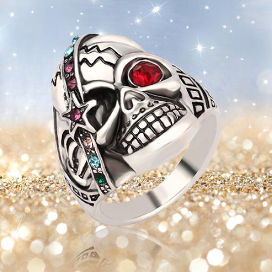 Unisex Punk Style Skull Star Rhinestone Inlaid Lover's Gift Ring Jewelry
