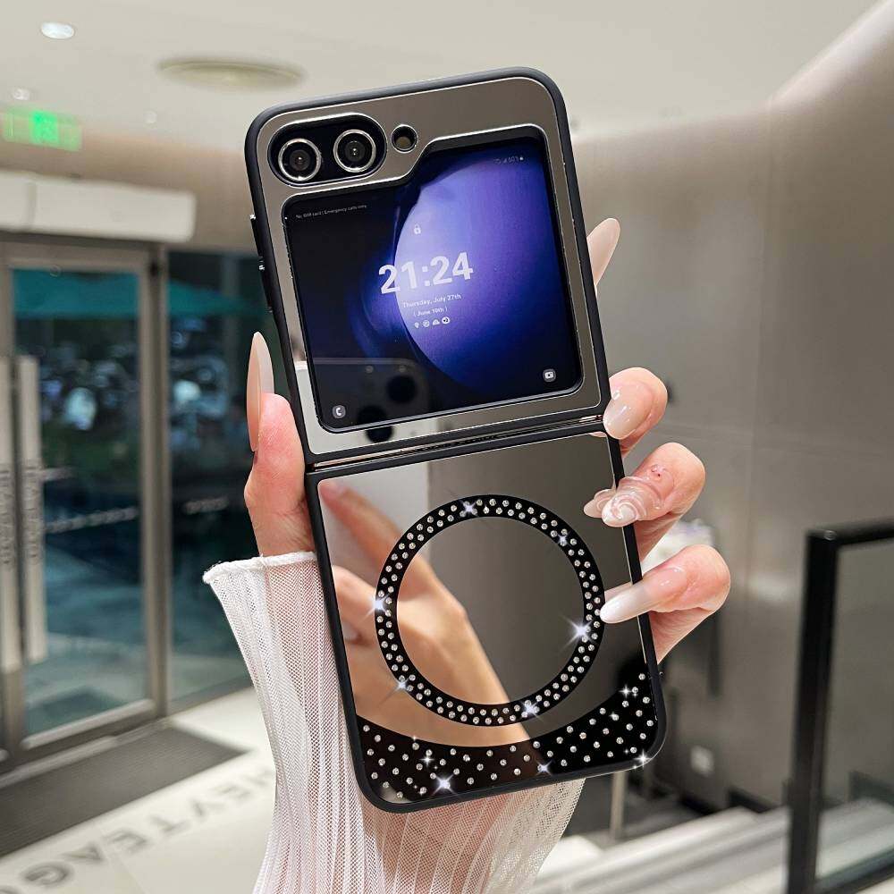 Zrcadlové pouzdro pro Samsung Galaxy Z Flip3/ Flip4/ Flip5/ Flip6 MagSafe magnetické bezdrátové nabíjení Módní make-up bonbónové barvy třpytky kryt na telefon