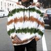 Men Plus Size Green Brown White Tie Dye Printed Long Sleeve Drawstring Hoodie Kangaroo Pocket Pullover