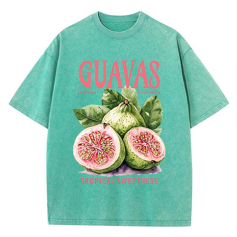 Guavas Tropical Sweetness Printed Washed T Shirts Womens Cotton Tops Comfortable Distressed ONeck Streetwear Summer Clothes