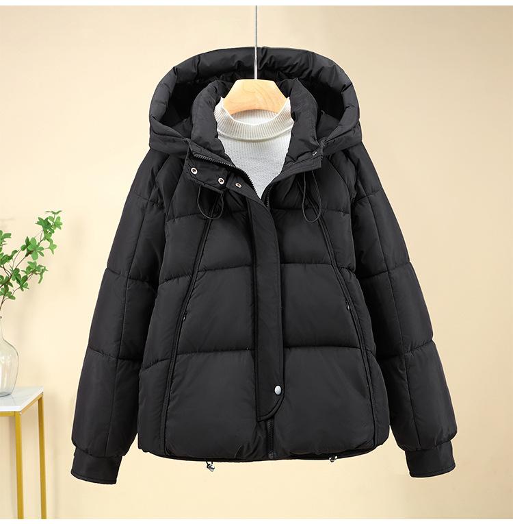 Giacca Invernale da Donna Corta con Cappuccio Antivento Ispessita Calda con Maniche Raglan