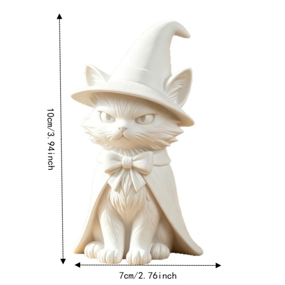 3D Printed Cat Witch Figurine Dark Style Halloween Decorations Cute Cat Statue Home Decor