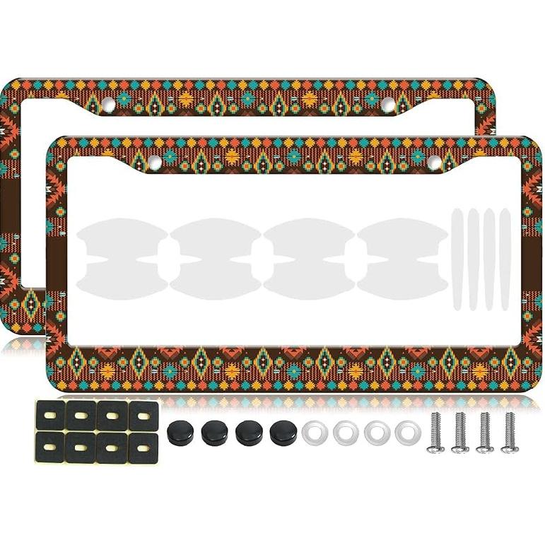 2PCS Yellow Cat Pattern License Plate Frames For Men Women - Universal Aluminum Stainless Steel Kitten Cat Mom Personalized Car Tag Covers Holder