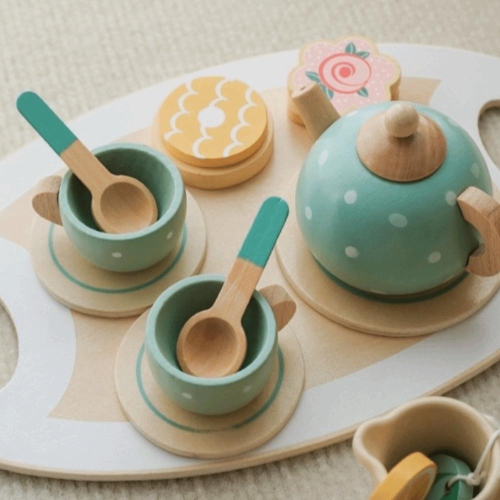 Food Learning Wooden Afternoon Tea Toy Role Play Game Pretend Play Kitchen Toys Set  for Friend