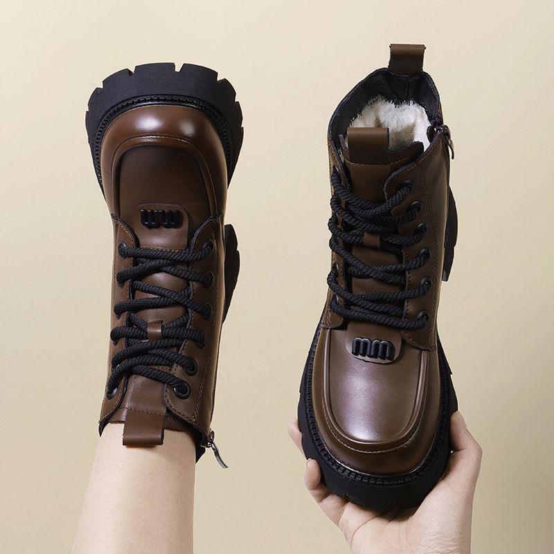 Women's lightweight comfortable cold warm padded snow boots non-slip wear outdoor leisure sports leather waterproof Martin cotton boots