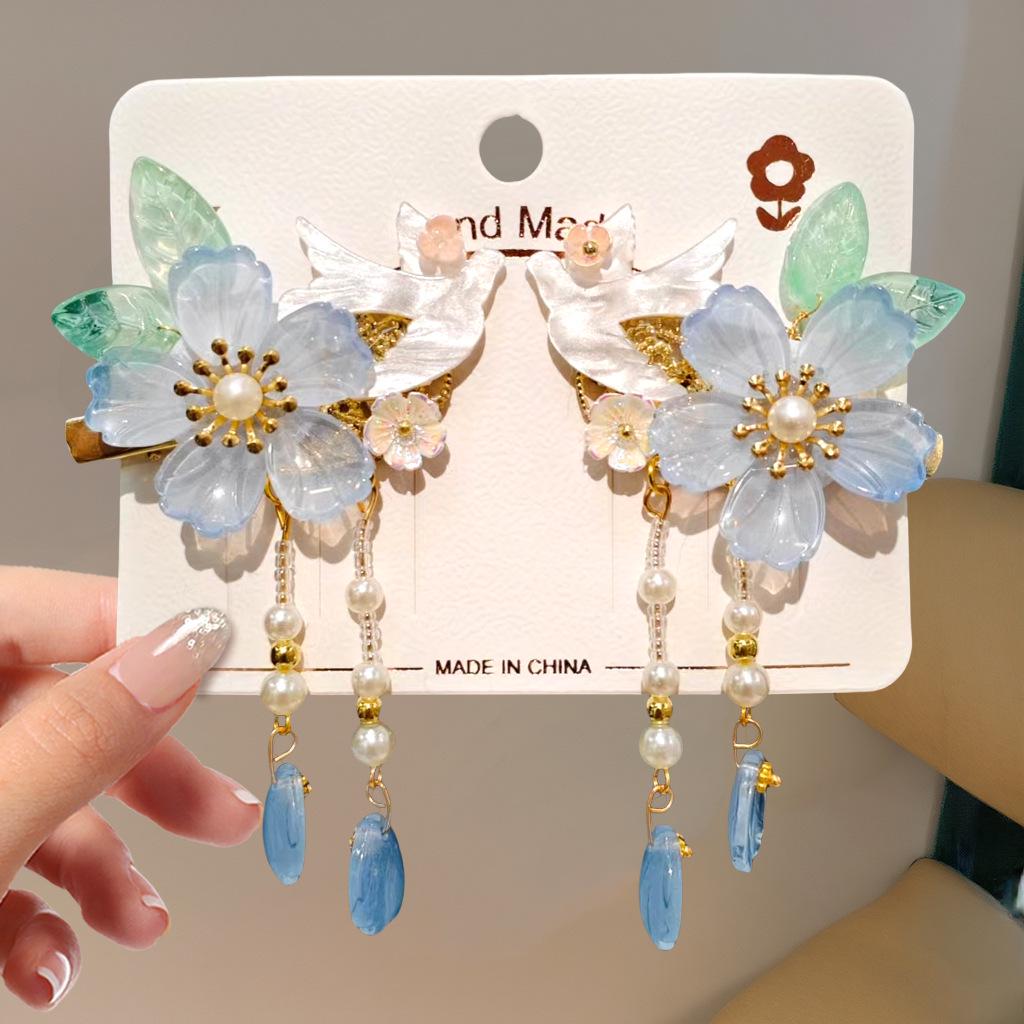 Mid-Autumn Hanfu Fairy Hair Clip - Women's & Children's Ancient Style Floral Tassel, Sweet Accessory for Girls