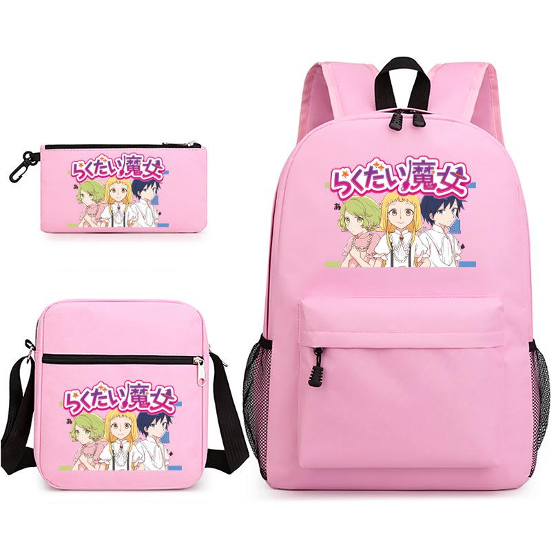 Large Capacity Schoolbag with Shoulder Strap; Student Three-piece Pencil Case Set