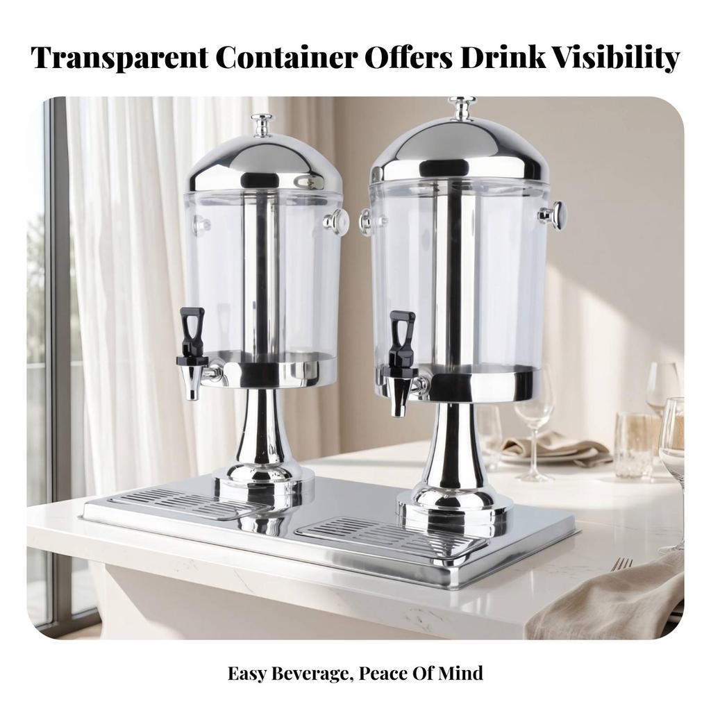 Commercial Drink Server Pedestal Stands Transparent Double-Head Juice Dispenser