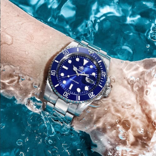 ADDIESDIVE Men's Quartz Diving Watch, Diver 200M, Blue Dial, Luminous Stainless Steel Strap, Blue Steel, Quartz Movement.