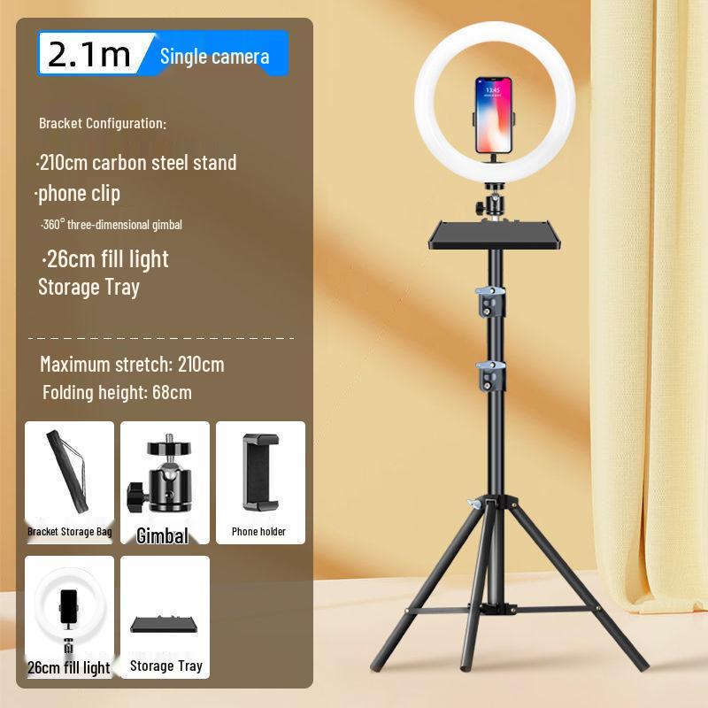 Dual Phone Streaming Stand with Multi-Camera Selfie Gadget and Fill Light for Douyin