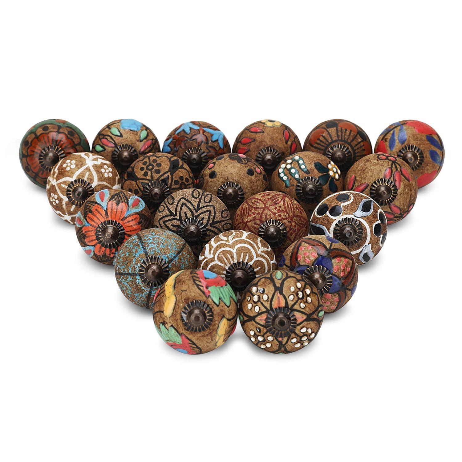 

Vintage Assorted Colourful Pottery Drawer Handle Door Knobs and Pulls for Kitchen Cabinets, Wardrobe and Cupboards - Pack of 20