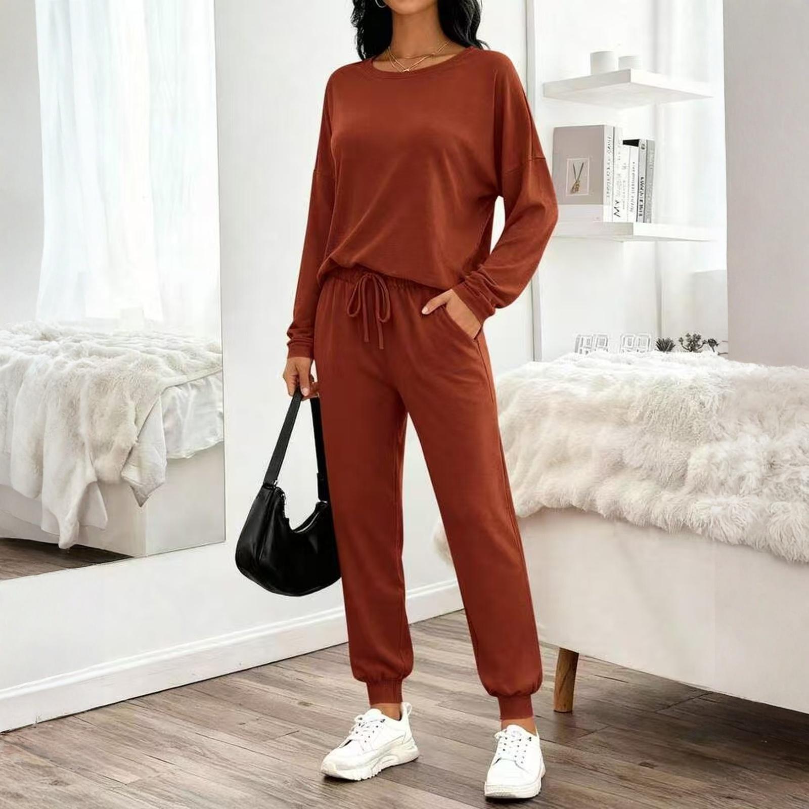 

Fashion Women s Casual Suit Long Sleeved Casual Wide Leg Pants Set XL червоний