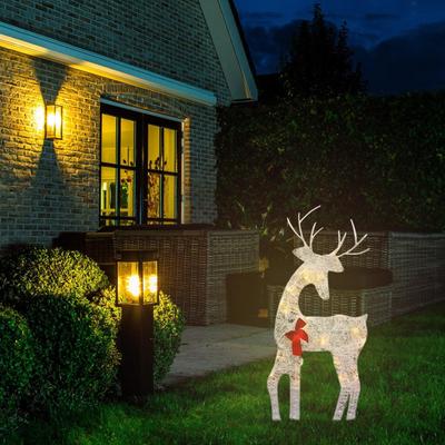 2D Light Up Reindeer Outdoor Christmas Iron Festive Display Decor With Bow Christmas Deer Decor For Family Friends Home Patio