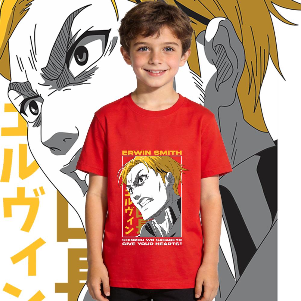 Aot Erwin Anime Print Cotton T Shirts for Boys Girls Short Sleeve Kids Casual Summer Tee Top Soft Breathable Children Clothing