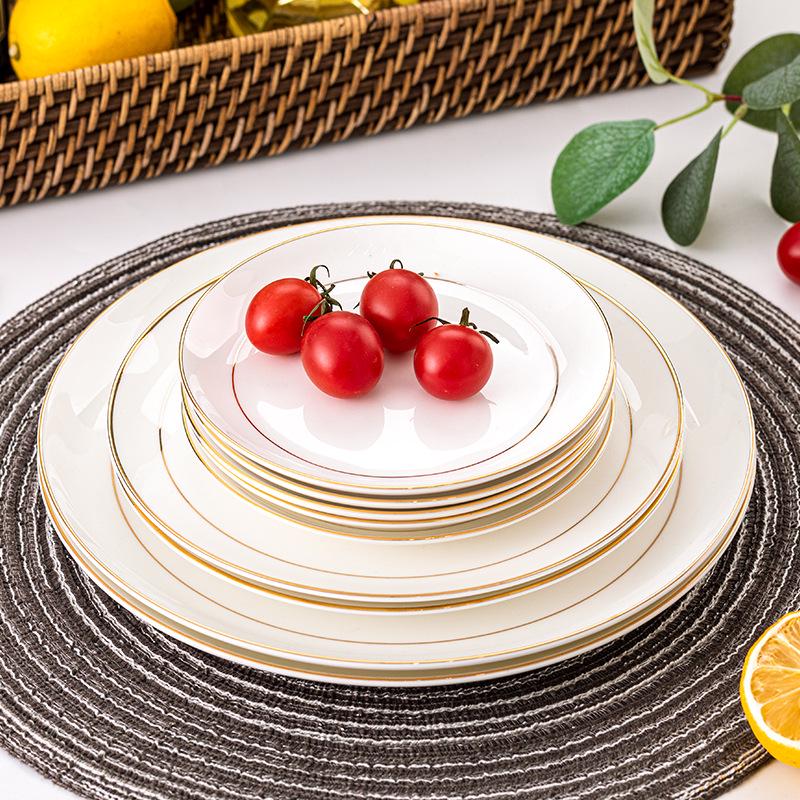 Gold Rim Bone China Moon Dish - Ceramic Western Steak & Cold Dish Plate, Ideal for Display or Gift.