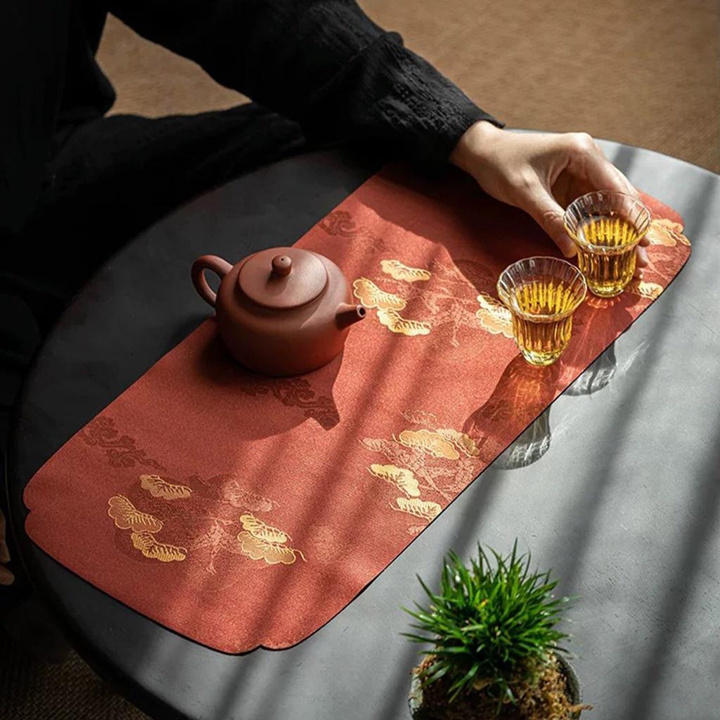 Embroidery Tea Mat Washable Absorbent Tea Ceremony Mat Decorative Tabletop Placemat for Tea Set Exquisite Chinese Style