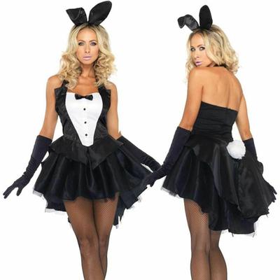 Conjunto de 3 guantes de conejito para mujer, diadema, vestido de esmoquin, disfraz de Halloween