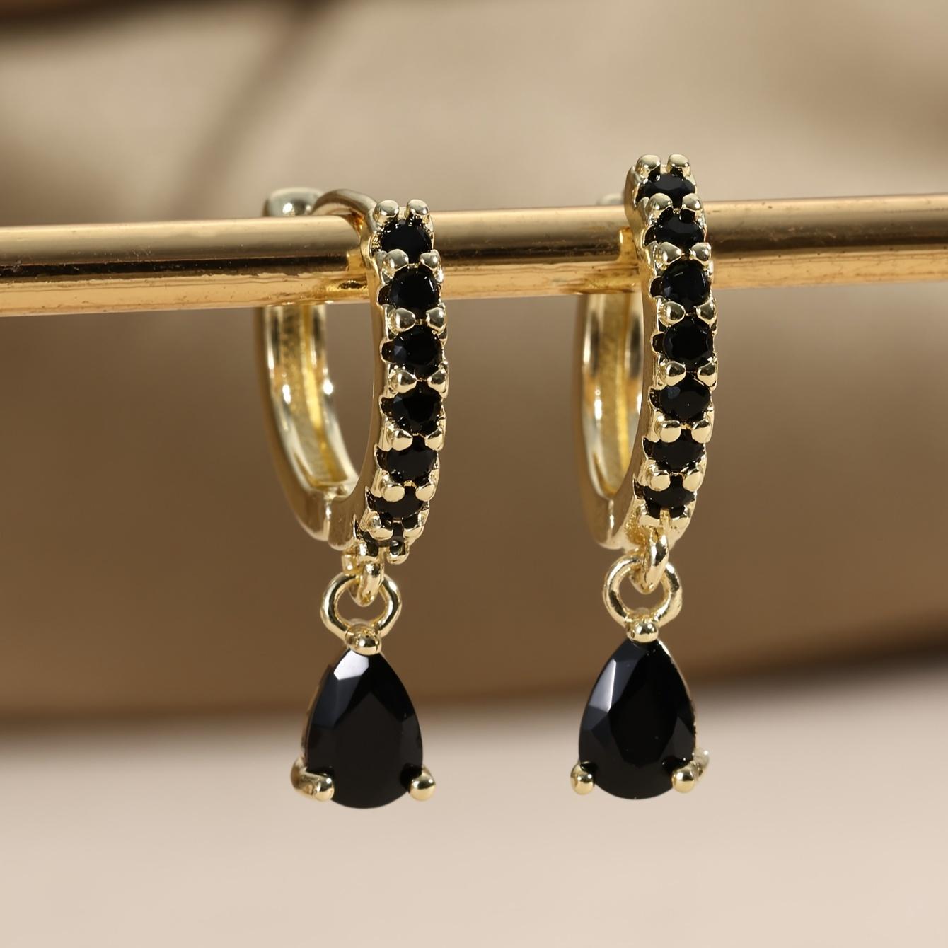 

1 пара элегантных мини-серег-подвесок в виде капли воды с кубическим цирконием - сверкающий дизайн в виде слезы, праздничные украшения, милые женские серьги, для повседневной носки 1 Pair чёрный